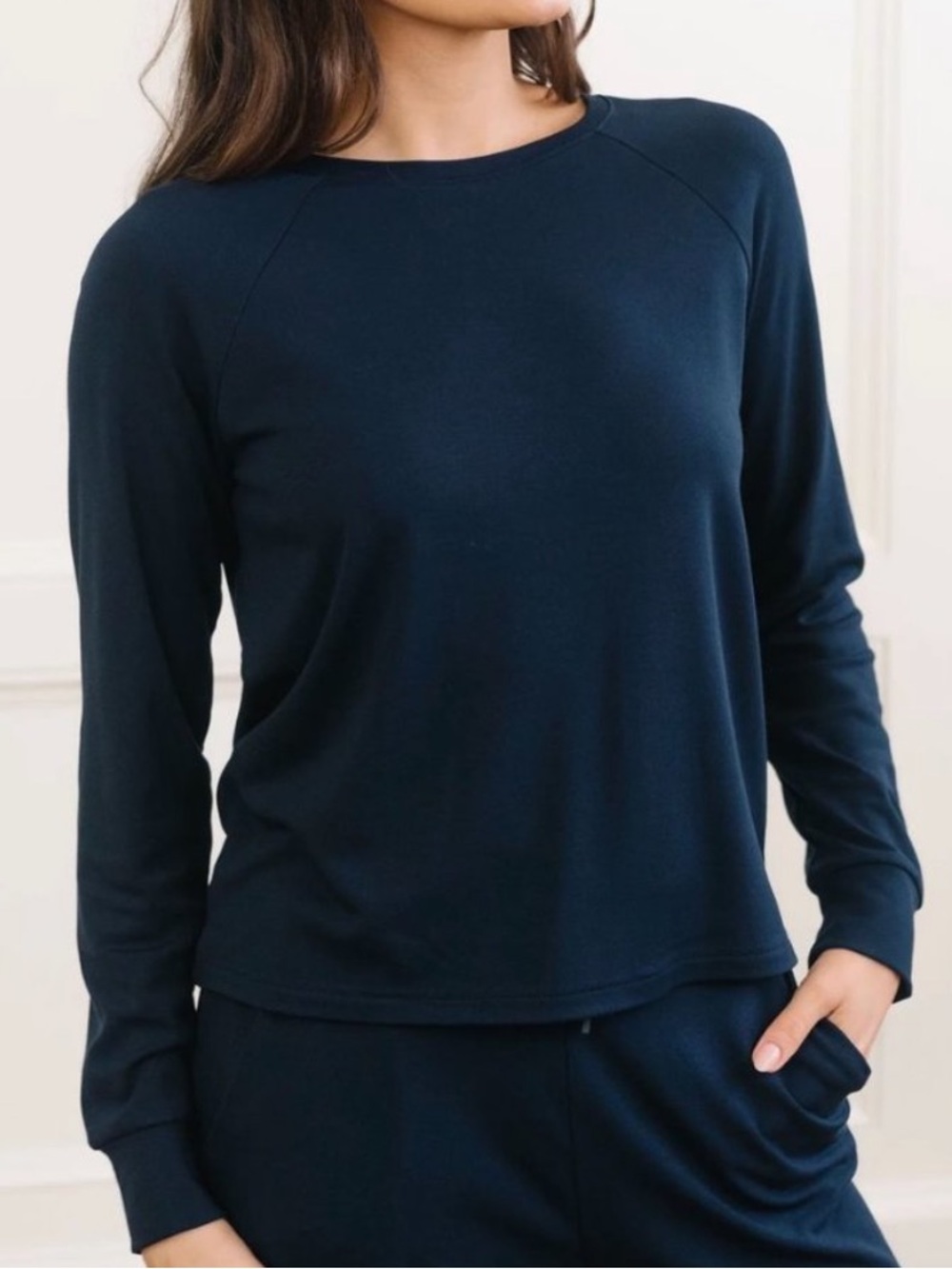 Cozy Earth Bamboo Pullover Crewneck Sweatshirt Navy Blue Large